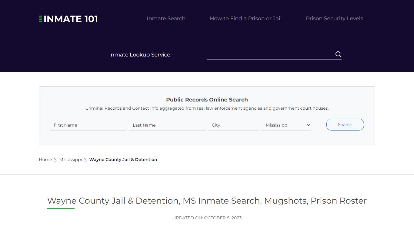 Wayne County Jail & Detention, MS Inmate Search, Mugshots, Prison ...